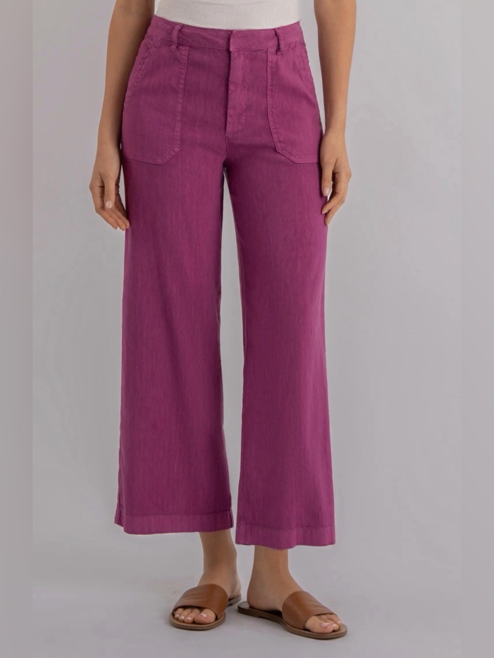 Kut From The Kloth Topaz High Waist Crop Wide Leg Linen Blend Pants Magenta 14